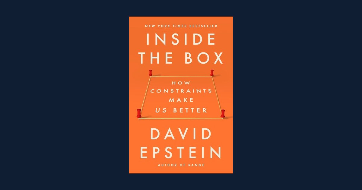 The cover of Inside the Box by David Epstein on a navy background.